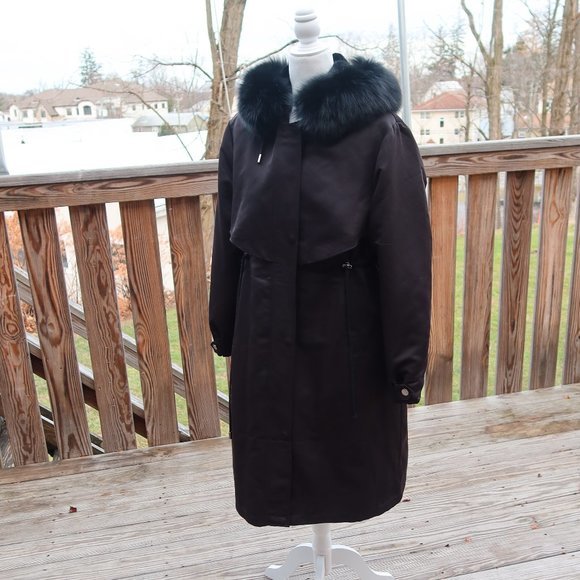 🆕 Bugatteli Collection Black Rex Rabbit Fur Hooded Long Coat - Removable Lining - Picture 1 of 17